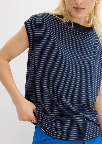 Bluză din viscoză fluidă cu inserție de satin • bleumarin/alb dungat • magazin bonprix