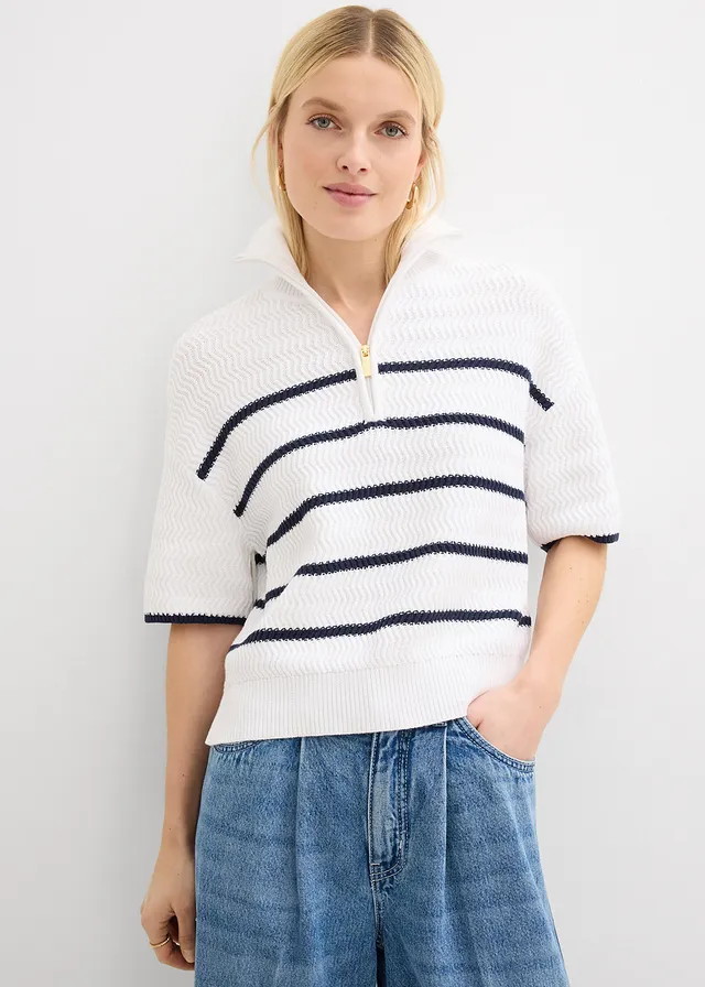Trui met katoen • wit-donkerblauw gestreept • product-page.page-title-suffix