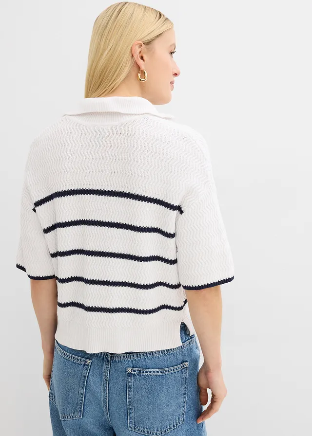Trui met katoen • wit-donkerblauw gestreept • product-page.page-title-suffix