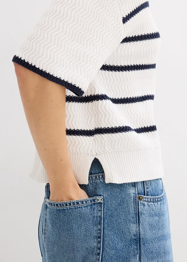 Trui met katoen • wit-donkerblauw gestreept • product-page.page-title-suffix