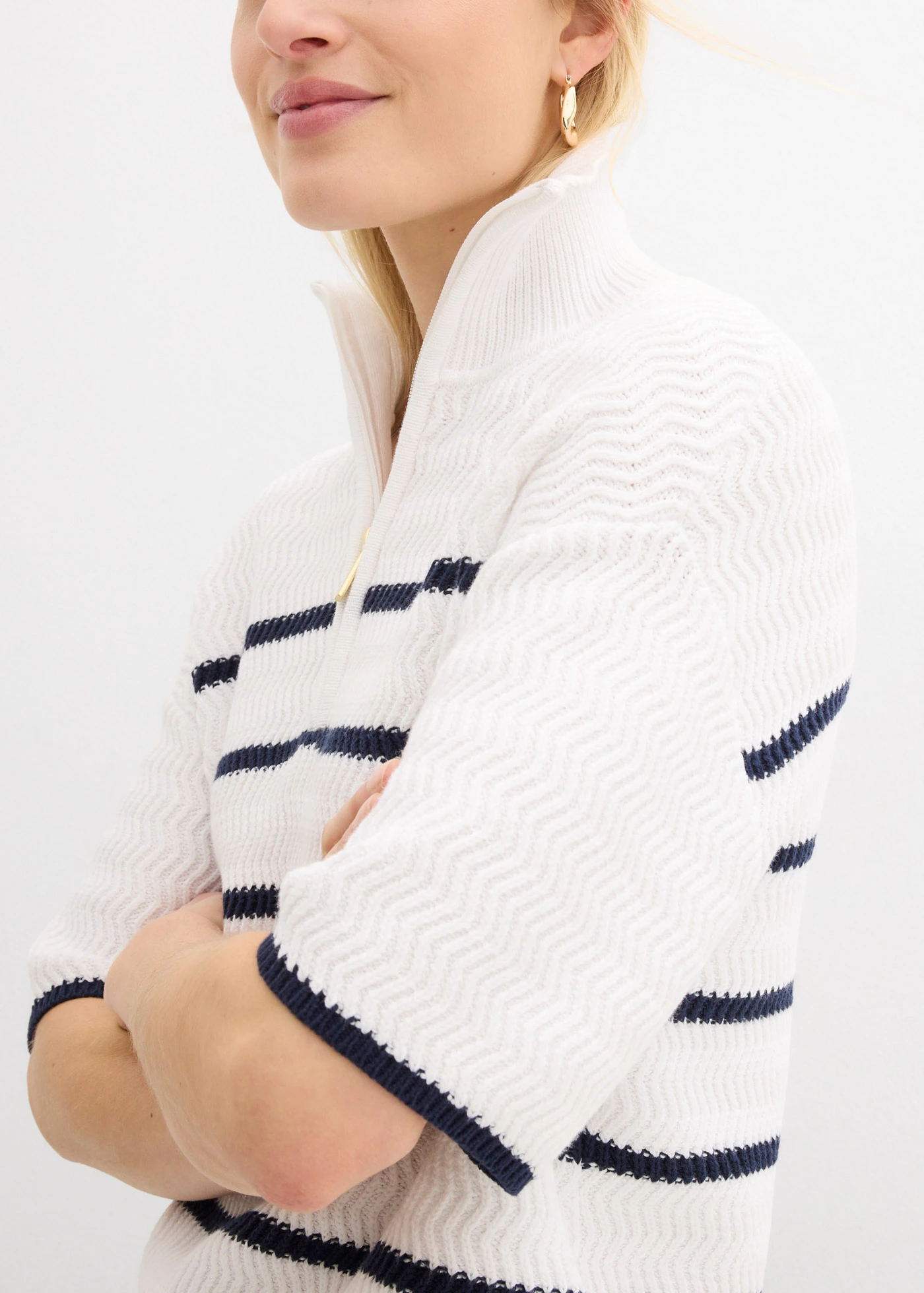 Trui met katoen • wit-donkerblauw gestreept • bonprix online shop