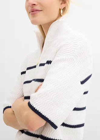 Trui met katoen • wit-donkerblauw gestreept • bonprix online shop