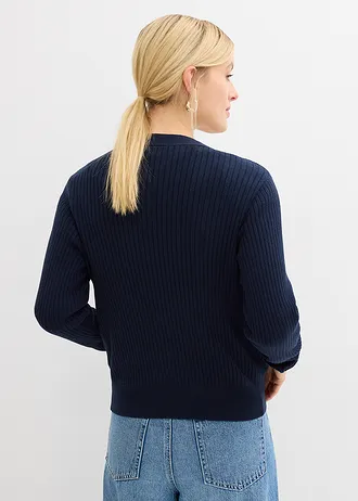 Gebreid vest in een zachte viscosemix, Kleur: donkerblauw