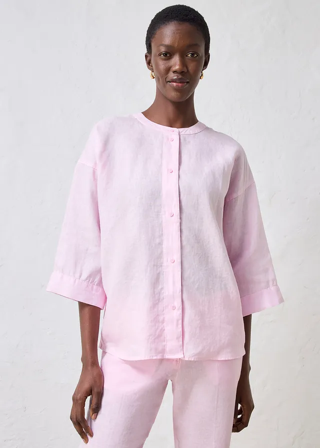 Chemisier oversize 100% lin, Couleur: rose cristal