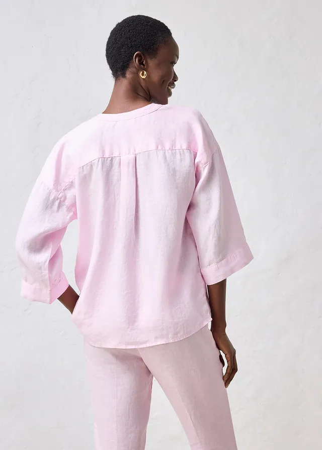 Oversized blouse van puur linnen, Kleur: kristalroze