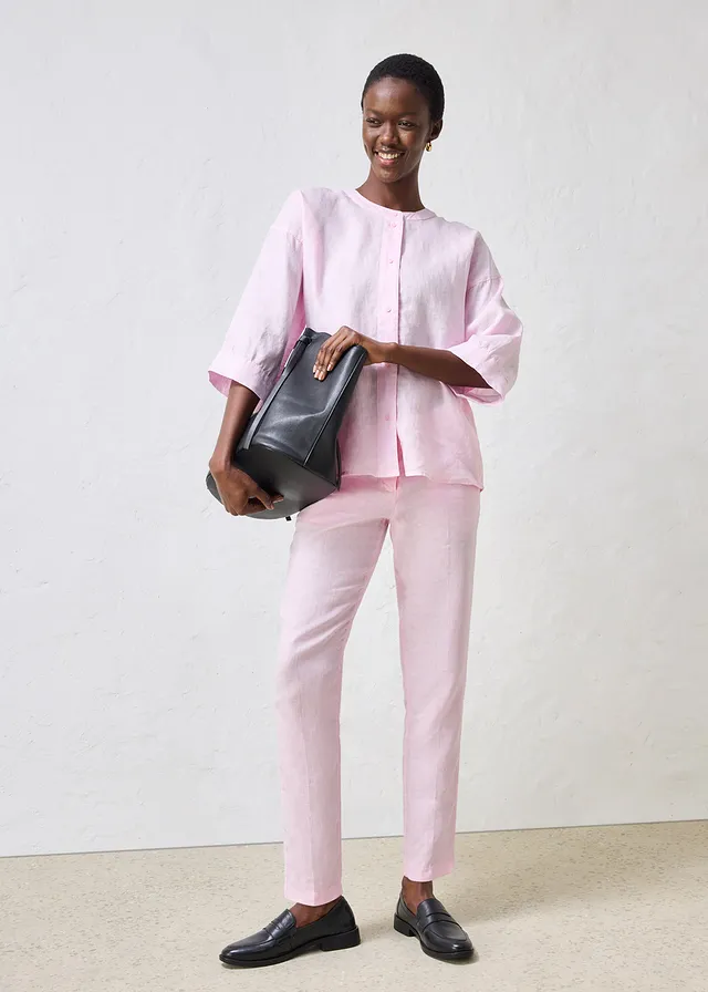 Oversized blouse van puur linnen, Kleur: kristalroze