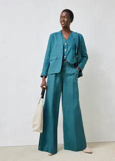 Pantalon à pinces 100% lin vert poivre