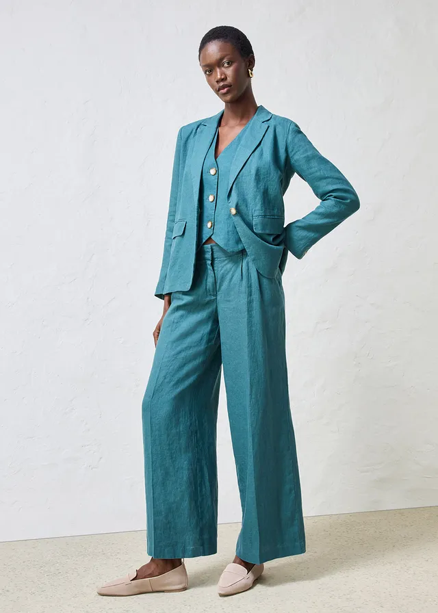 Blazer 100 % lin, Couleur: vert poivre