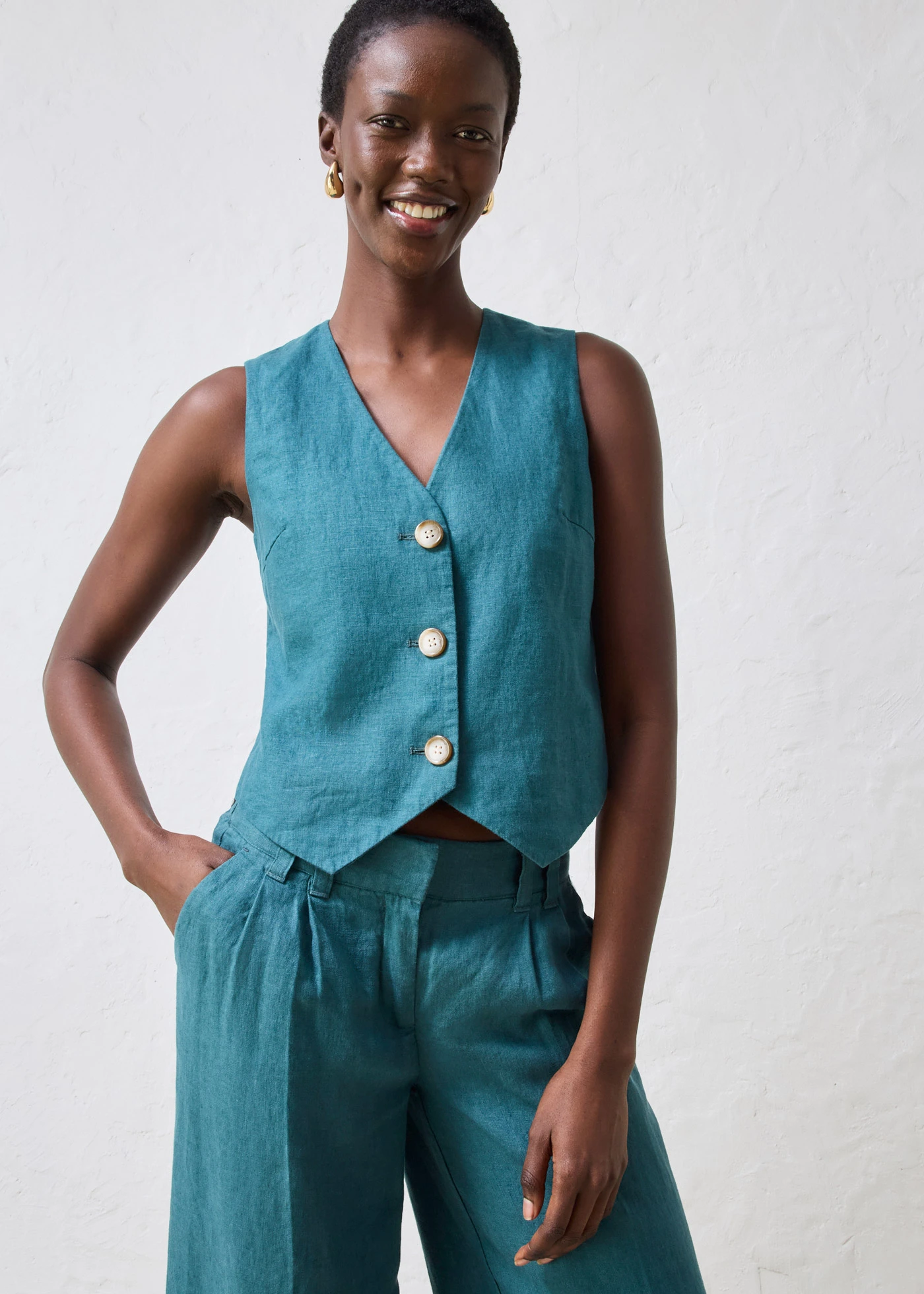 Linnen gilet • pepergroen • bonprix online shop