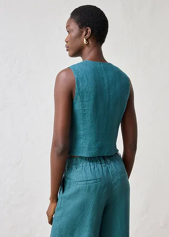 Gilet sans manches 100 % lin, Couleur: vert poivre