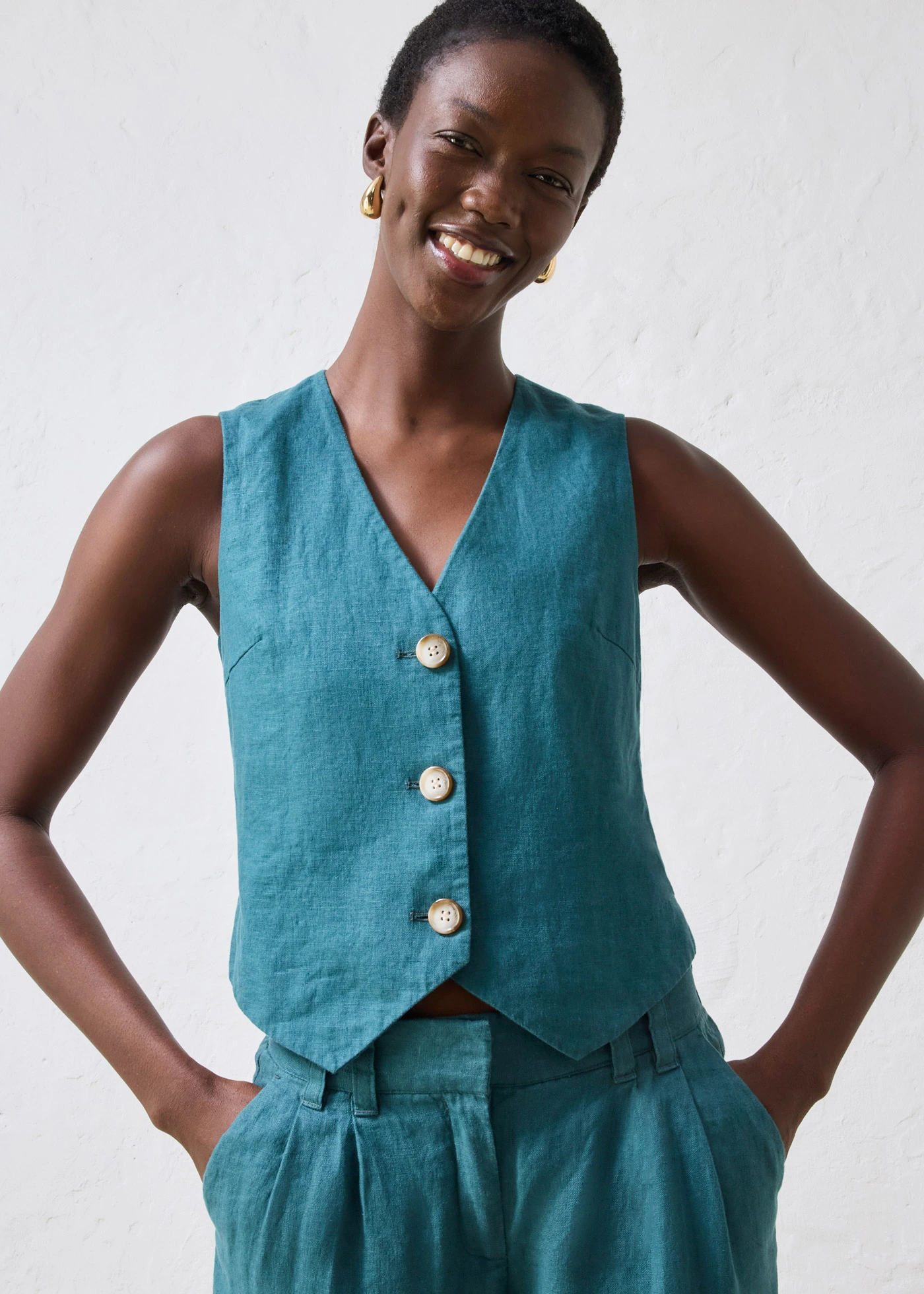 Linnen gilet • pepergroen • bonprix online shop