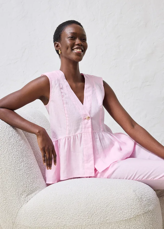 Gilet sans manches 100 % lin, Couleur: rose cristal