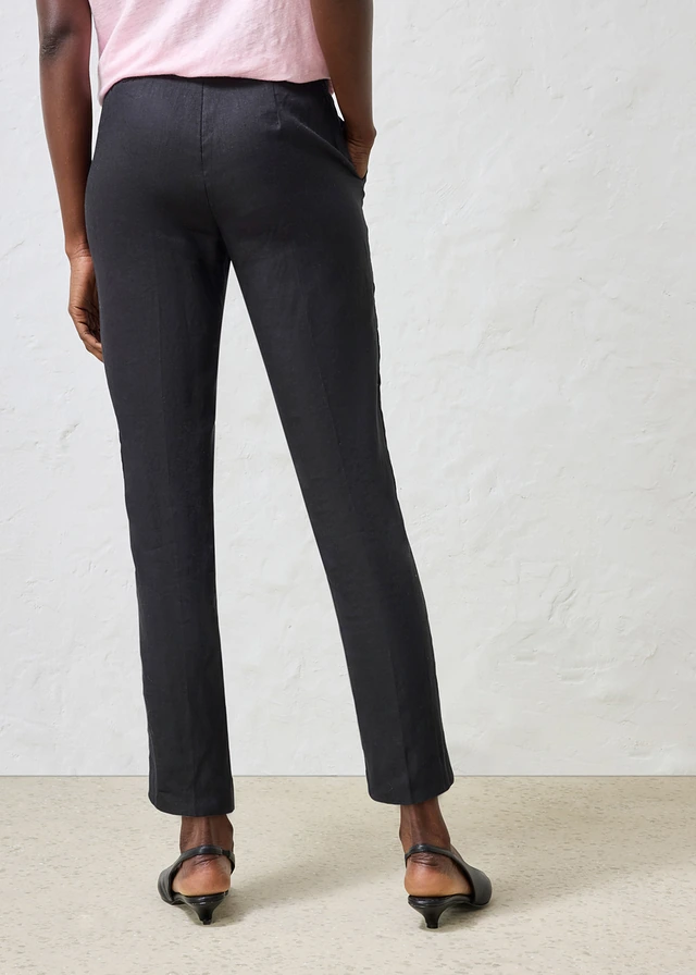 7/8 broek van puur linnen, Kleur: zwart