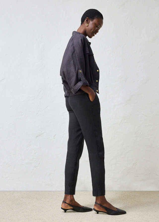 Pantalon raccourci, 100% lin, Couleur: noir