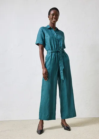 Linnen jumpsuit, Kleur: pepergroen