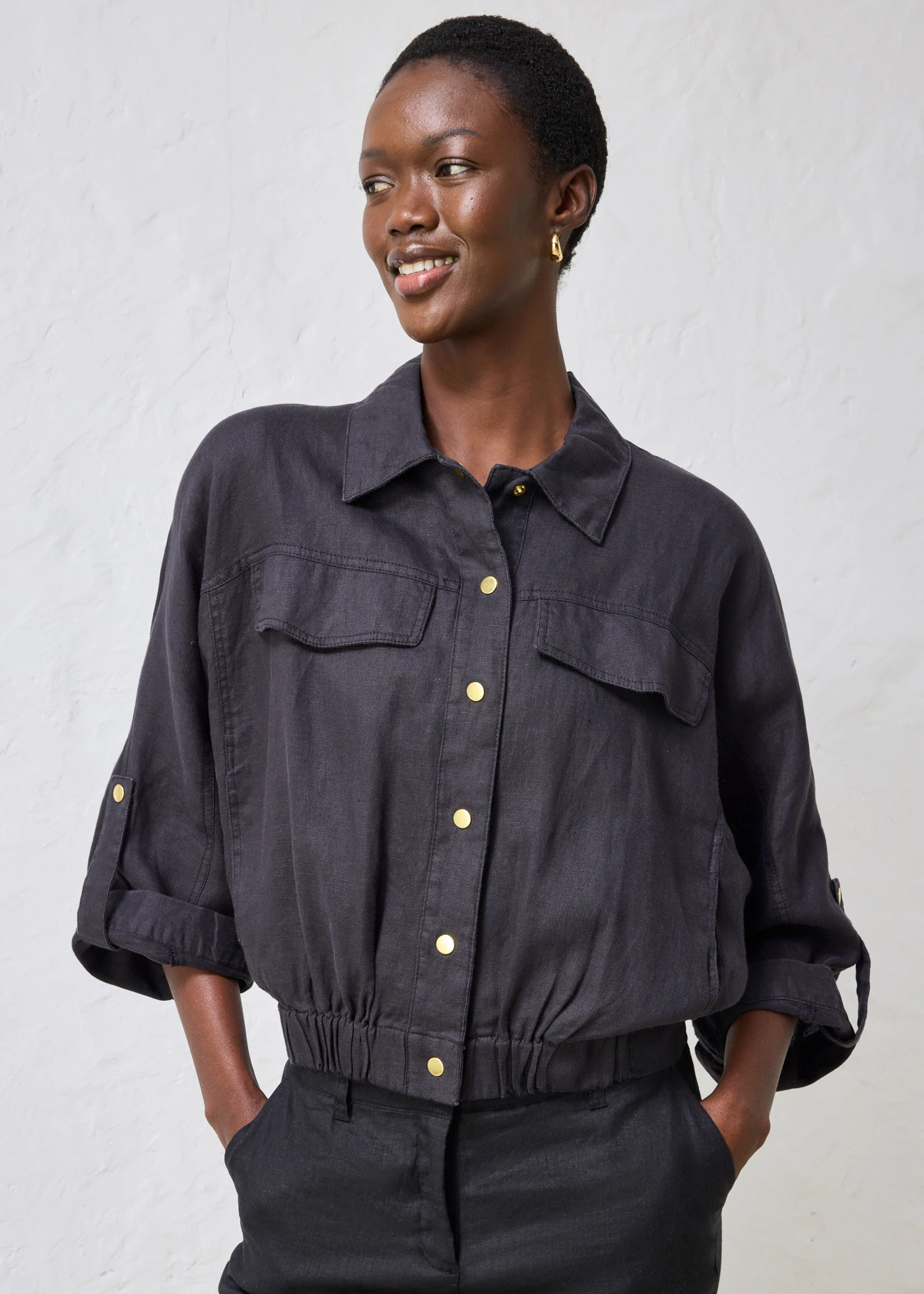 Blouson 100% lin • noir • Boutique bonprix