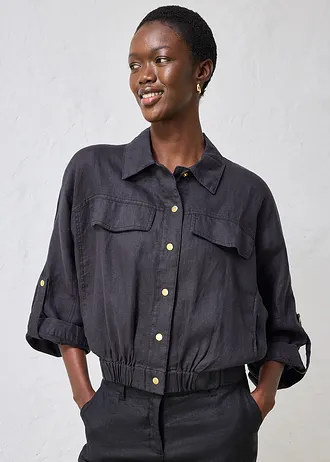 Blouson 100% lin, Couleur: noir