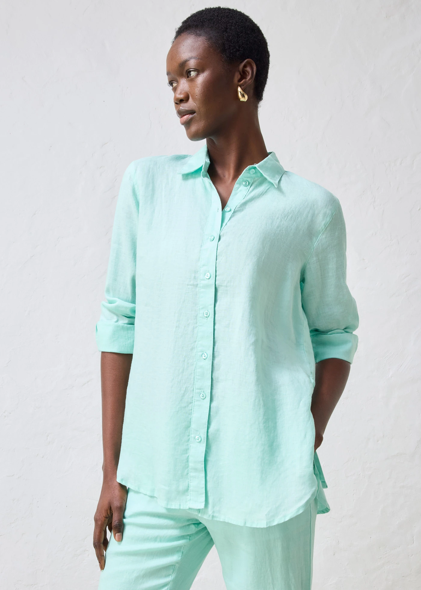 Overhemdblouse van linnen • lichtmint • bonprix online shop