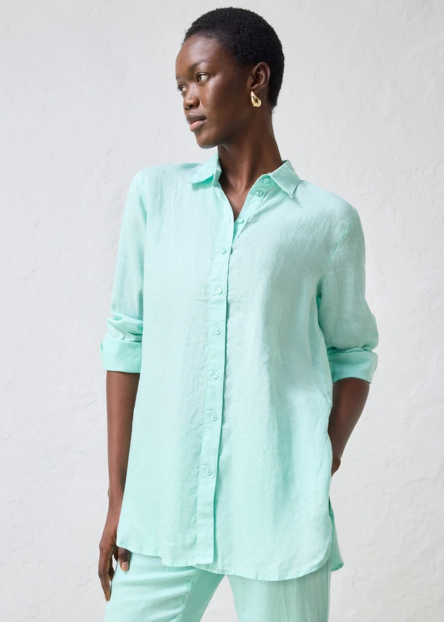 Chemisier 100 % lin, Couleur: menthe clair