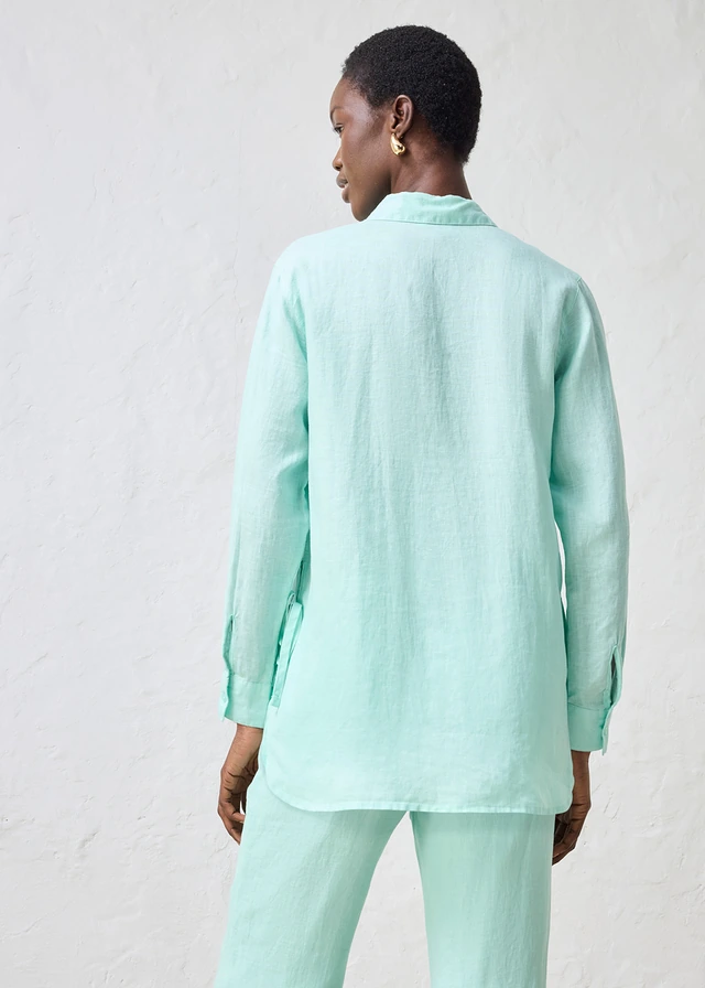 Overhemdblouse van linnen, Kleur: lichtmint