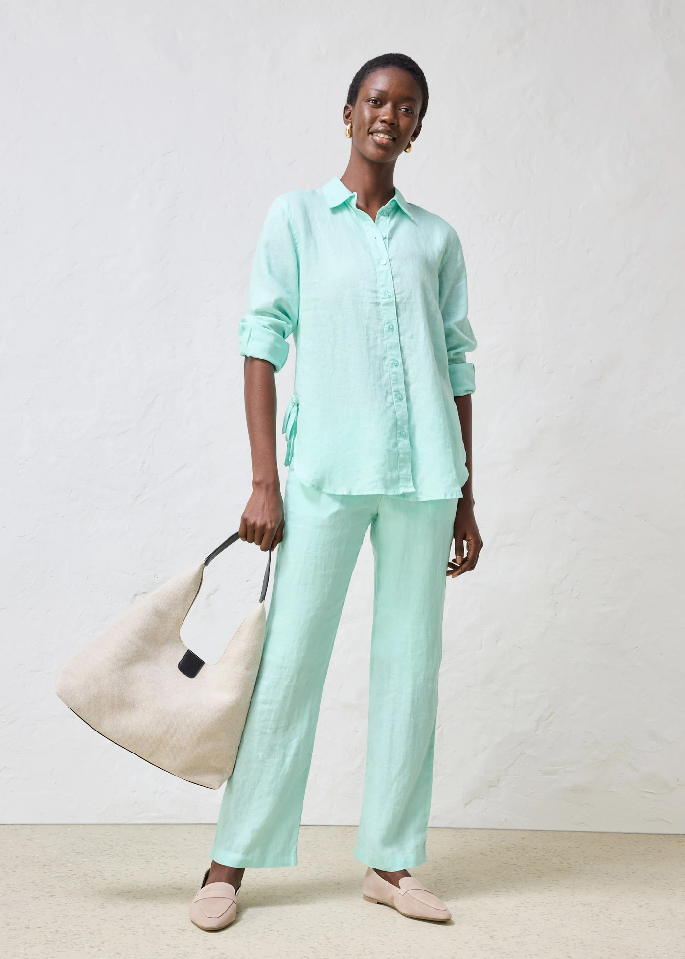 Overhemdblouse van linnen • lichtmint • bonprix online shop