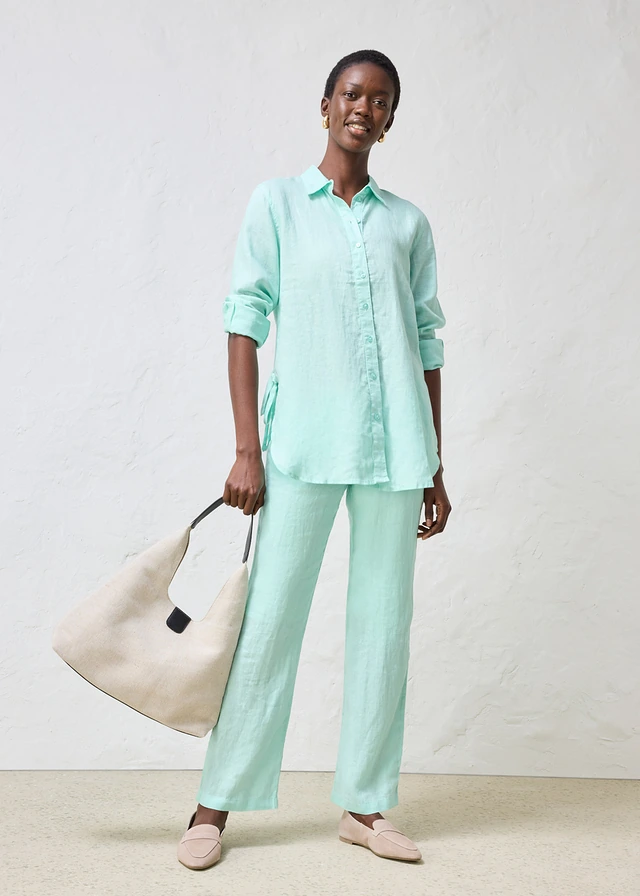 Overhemdblouse van linnen, Kleur: lichtmint
