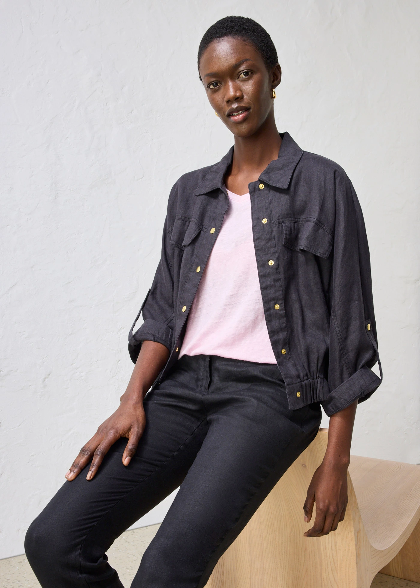 Sacou din in 100% • negru • magazin bonprix