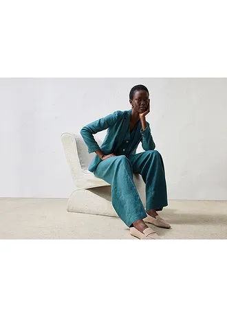 Spodnie z zakładkami, z czystego lnu • zielony pieprz • sklep bonprix