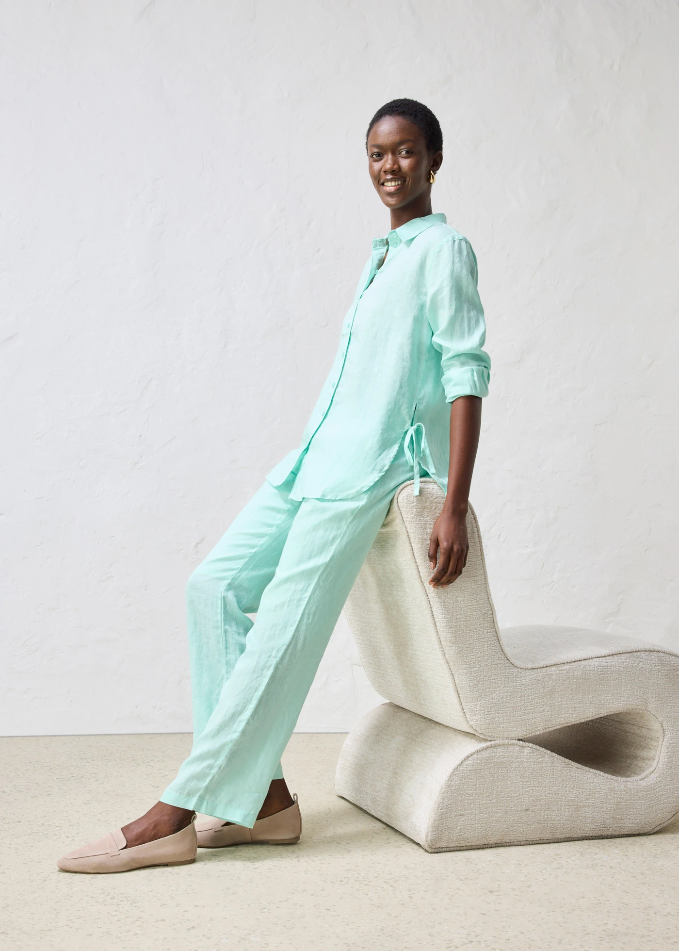 Overhemdblouse van linnen • lichtmint • bonprix online shop