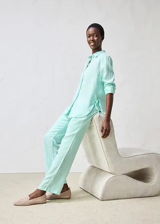 Overhemdblouse van linnen • lichtmint • bonprix online shop