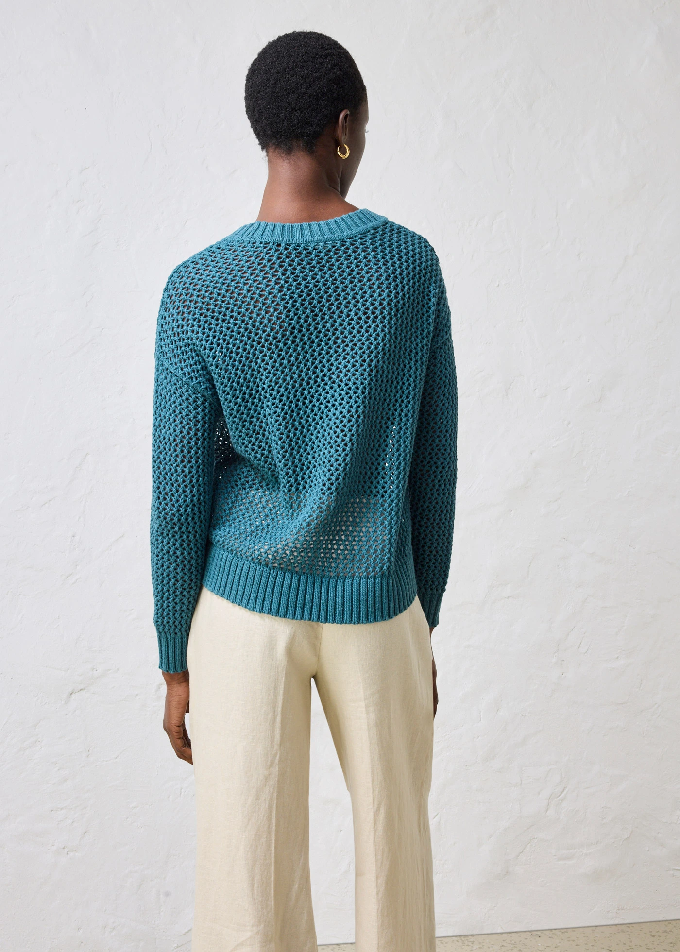 Ajour trui in een lichte linnen-mix • pepergroen • bonprix online shop