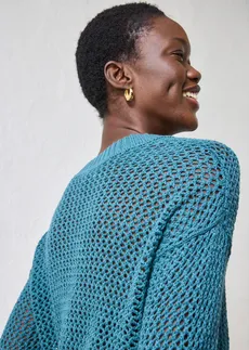 Sweter ażurowy z lekkiej mieszanki lnu • zielony pieprz • sklep bonprix