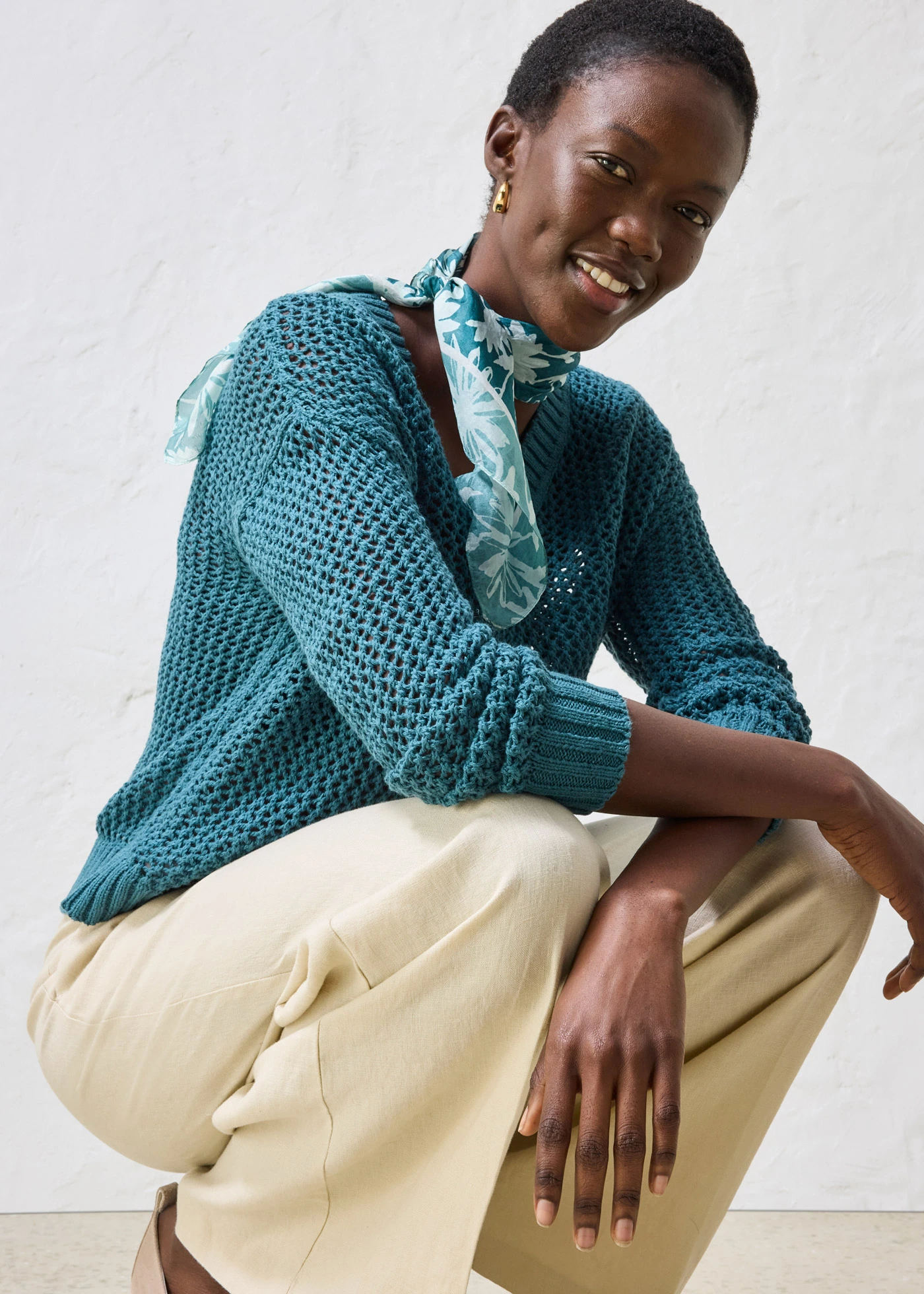 Ajour trui in een lichte linnen-mix • pepergroen • bonprix online shop