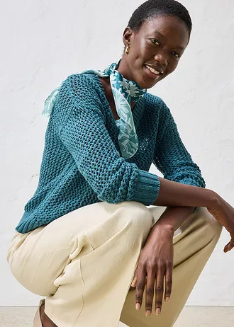 Pull ajouré en lin mélangé • vert poivre • Boutique bonprix