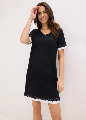 Cămașă de noapte din amestec moale de viscoză • negru/alb • magazin bonprix