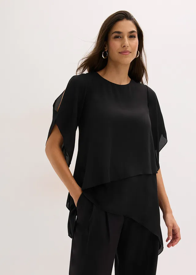 Blouse met puntjes in layerlook • zwart • product-page.page-title-suffix
