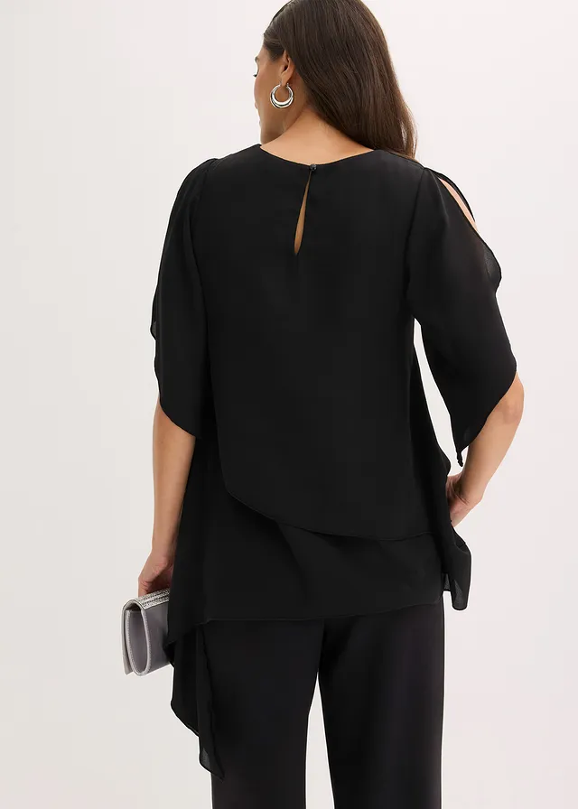 Blouse met puntjes in layerlook • zwart • product-page.page-title-suffix