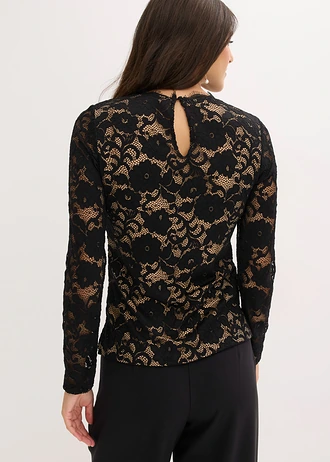 Tričko s dlhým rukávom a čipkou • čierna • obchod bonprix