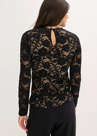 Longsleeve van kant, Kleur: zwart