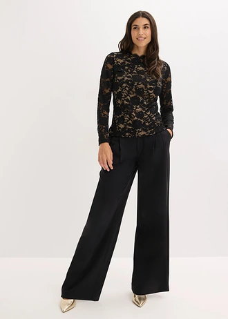 Hosszú ujjú póló csipkéből • fekete • bonprix áruház