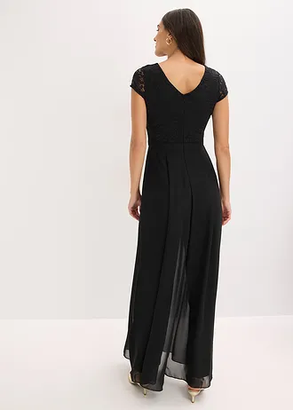 Jumpsuit met kant en inzetstuk van chiffon • zwart • bonprix online shop