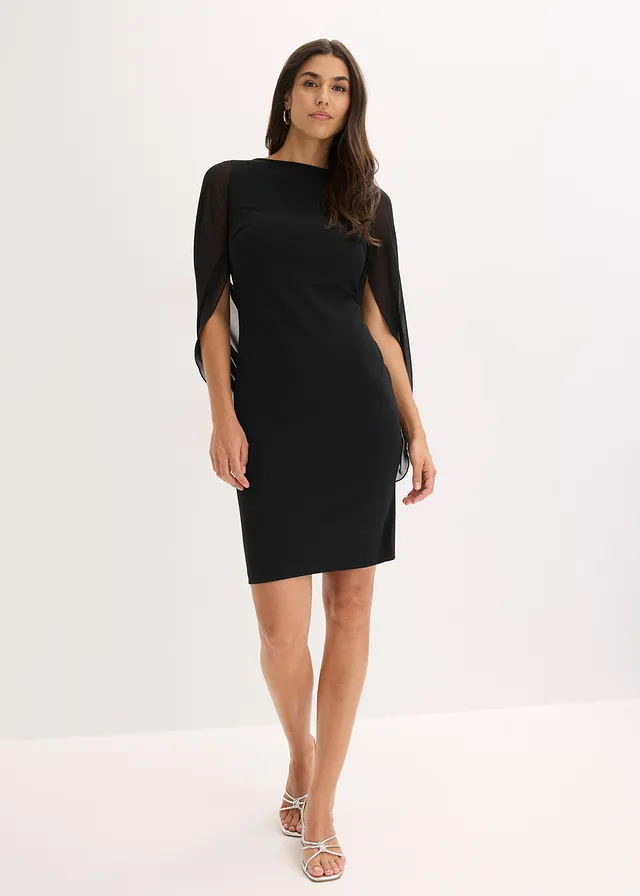 Robe de cocktail avec manches en mousseline, Couleur: noir