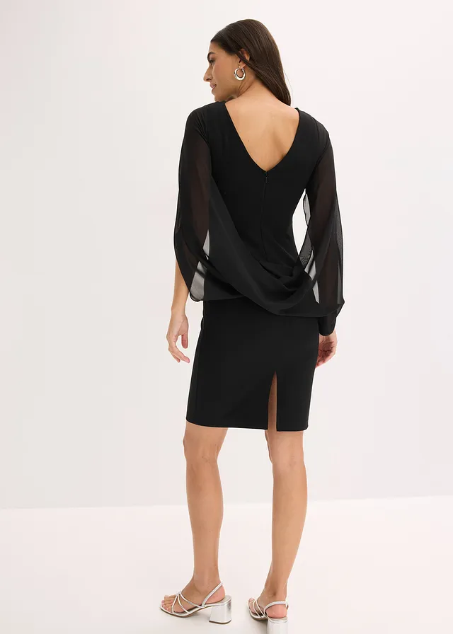 Robe de cocktail avec manches en mousseline, Couleur: noir