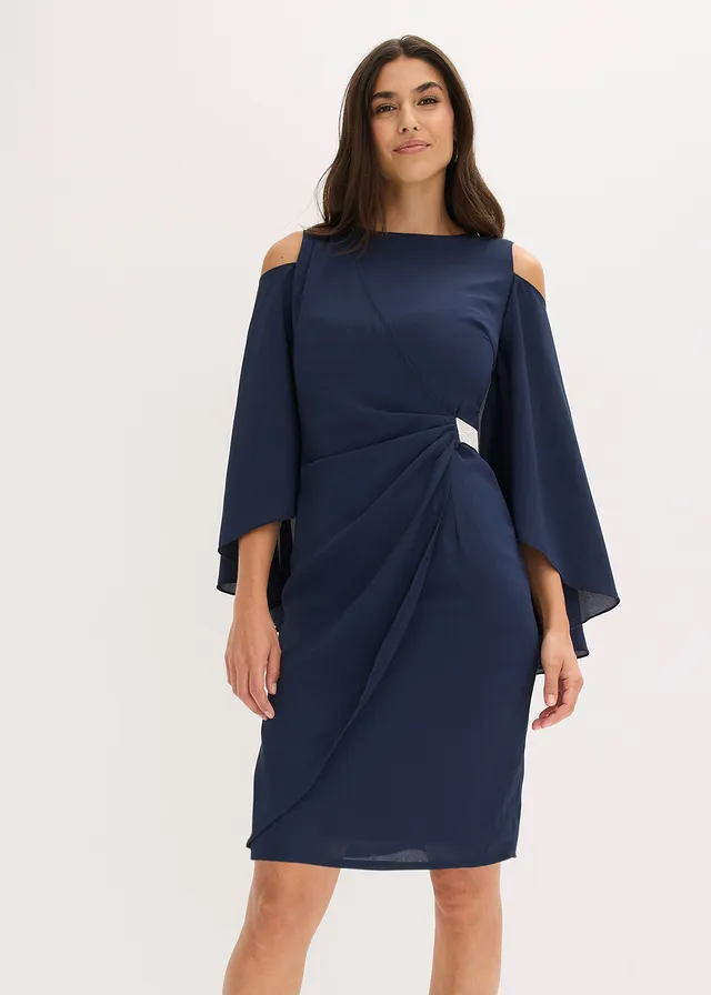 Robe à col Bardot, Couleur: bleu foncé