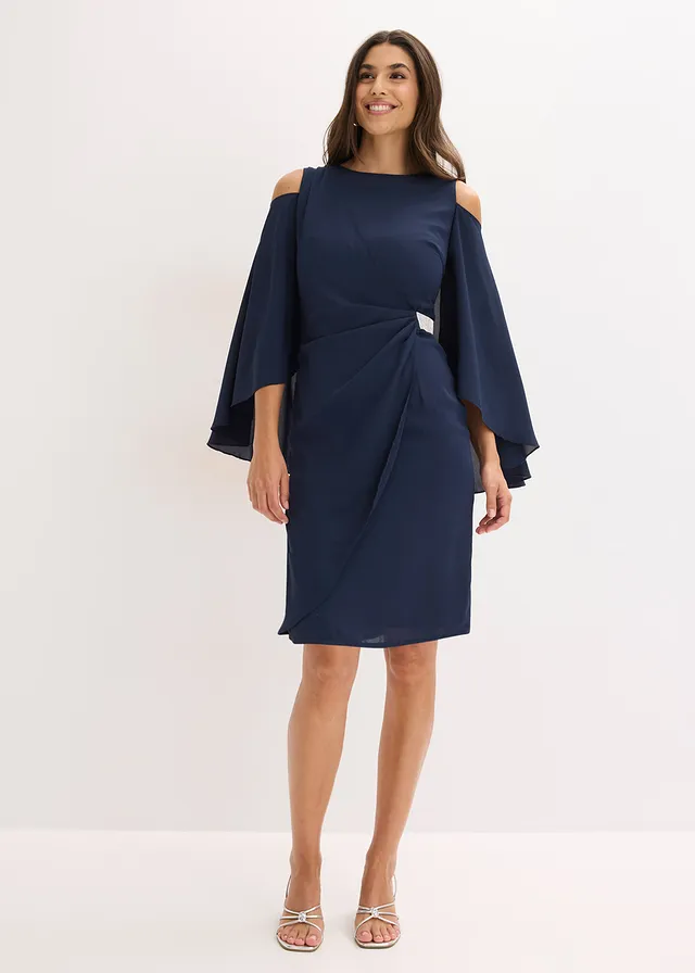 Robe à col Bardot, Couleur: bleu foncé