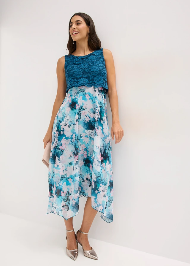 Robe en mousseline avec dentelle • pétrole floral • product-page.page-title-suffix