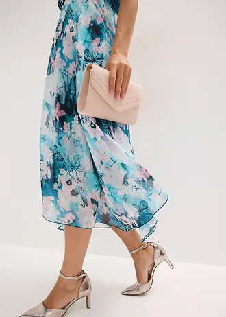 Chiffon jurk met sierlijk kant • petrol gebloemd • bonprix online shop