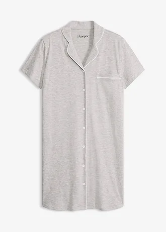 Chemise de nuit courte 100% coton • gris clair chiné • Boutique bonprix