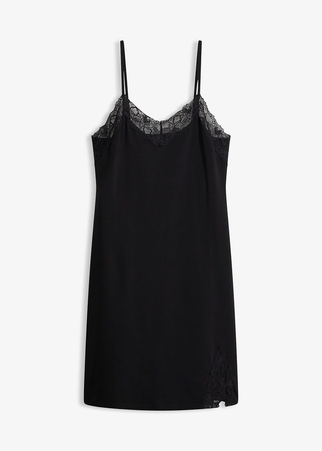 Krótka koszula nocna na wąskich ramiączkach • czarny • sklep bonprix