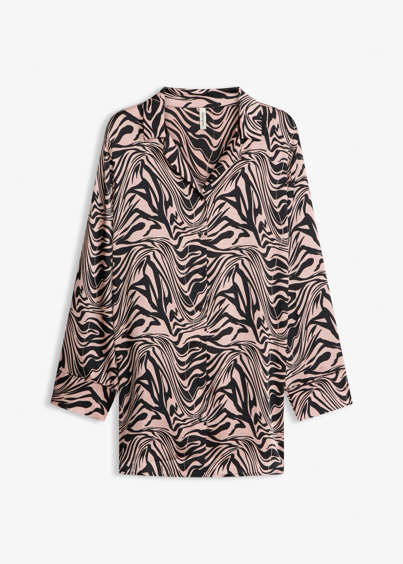 Cămașă de noapte țesută din satin • negru cu imprimeu zebră • magazin bonprix